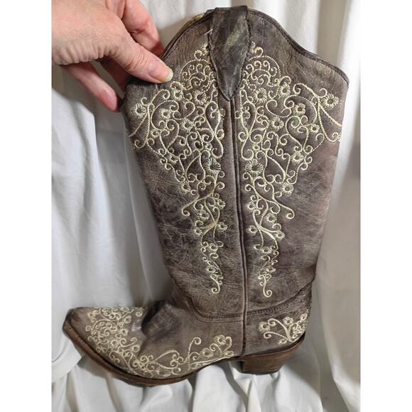 womens corral cowboy boots size 10 Beige White Stitching Mexico - Picture 4 of 16